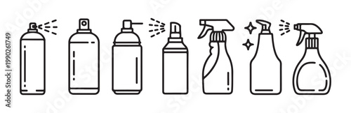 Household cleaning spray bottle set with various nozzles for domestic sanitation laundry care and garden pesticide.