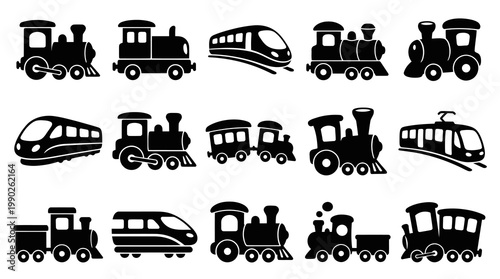 Black and White Train Icons - Transportation Vector Art