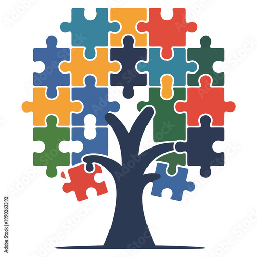 Colorful Puzzle Tree Illustration Concept.