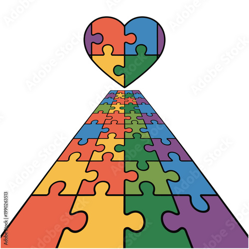 Colorful Puzzle Pieces Forming Heart Shape.
