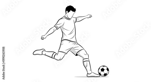 Man Kicking Soccer Ball in Motion.