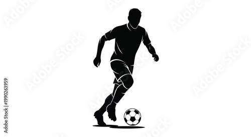 Soccer player kicking ball with feet.
