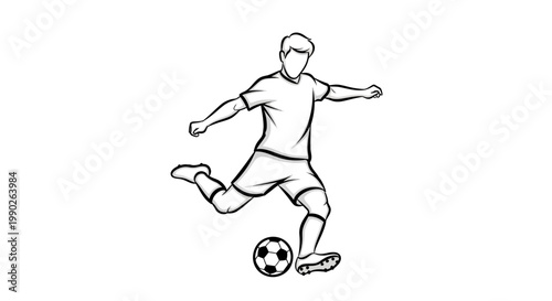 Man Kicking Soccer Ball in Motion.