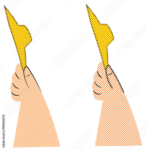 A hand gesture holding a yellow hat represents a creative business concept and success symbol in this vector illustration art