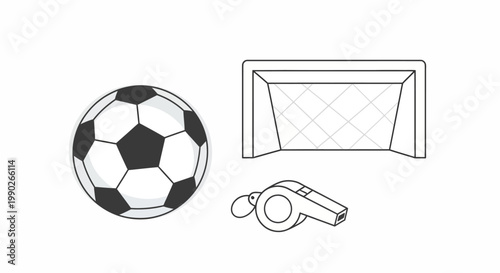 Soccer ball and referee whistle.