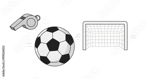 Soccer ball and sports equipment.