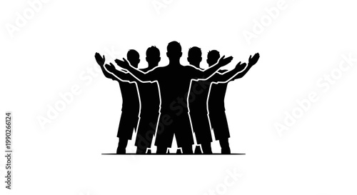 Silhouette of people standing together united.