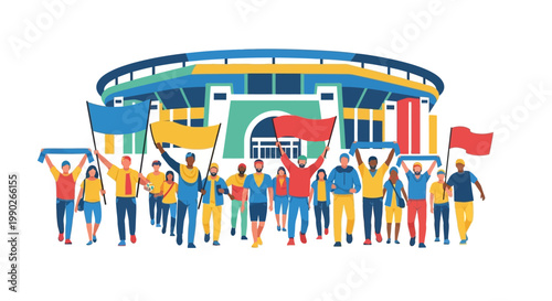 People holding flags in stadium.