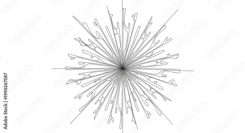 Fototapeta premium Abstract radial starburst pattern created with thin, delicate lines, evoking a sense of energy and expansion against a clean white background.