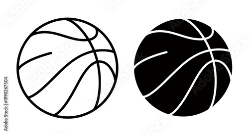 Pair of basketball icons in contrasting black and white, emphasizing sport graphics and pattern.