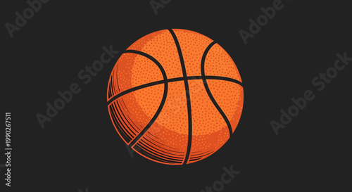 Close-up shot of an orange basketball on a dark background.