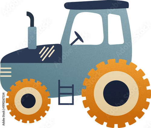 Blue and Orange Stylized Farm Tractor Vector Illustration
