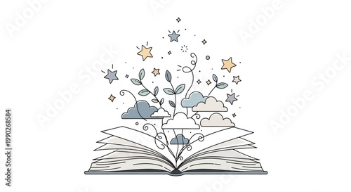 Open Book with Flowers Growing Out.