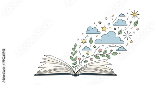 Open Book with Creative Ideas Emerging.