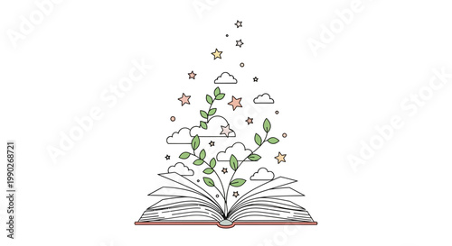 Open Book with Flowers Growing Out.