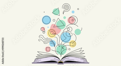 Book with Colorful Educational Symbols Emerging.