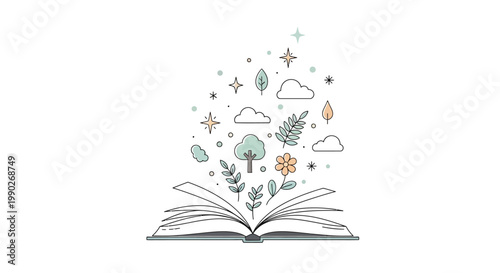 Open Book with Floral Elements Emerging.