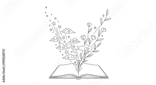 Open Book with Flowers Growing Out.