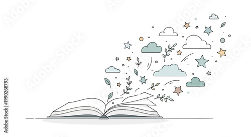 Open Book with Imagination Flying Out.