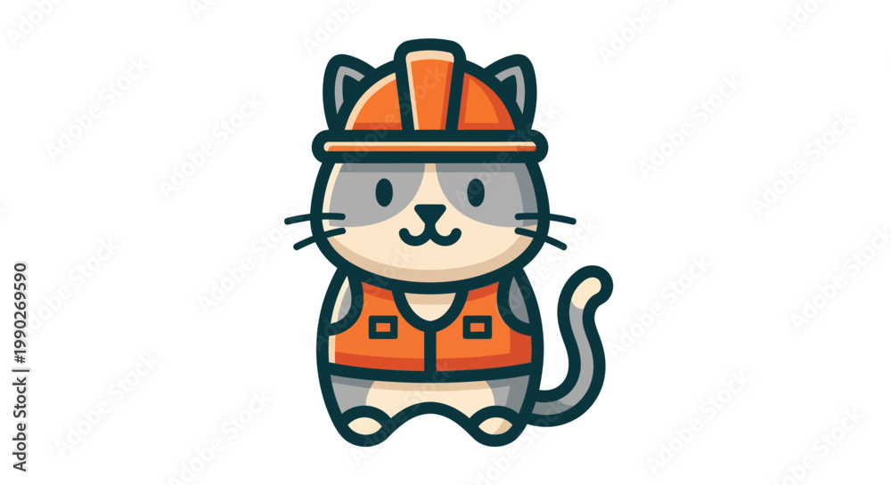 Fototapeta premium Cartoon cat construction worker illustration