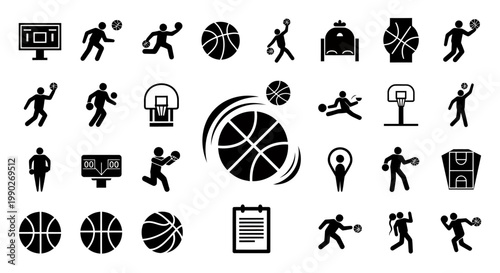Collection of various sports and athletic activities represented by icon silhouettes.