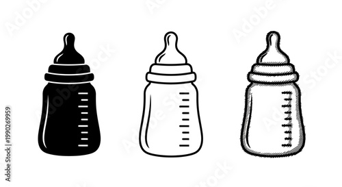 Baby Feeding Bottles Icon Set