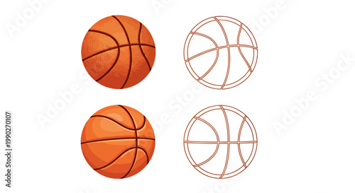 Pair of Basketball Icons: Orange Filled and White Outlined Circles.
