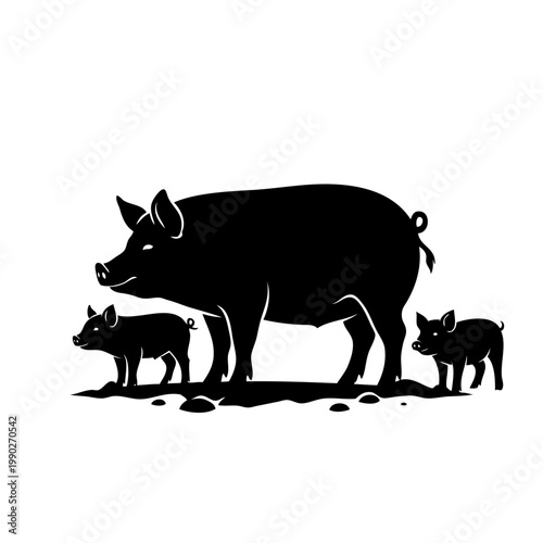black silhouette of a pig and piglets 
