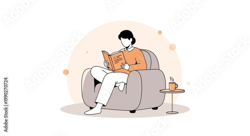Woman sitting on couch reading book.
