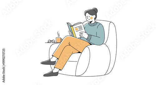 Man sitting on sofa reading book.