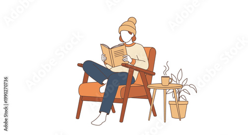 Woman Reading a Book Sitting Down.