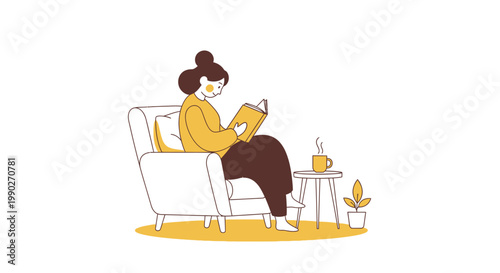 Woman Sitting on Chair Reading Book.