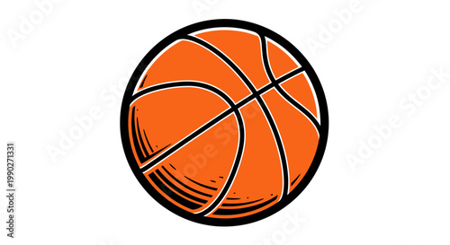 Iconic orange basketball ball with black markings, vector style badge.