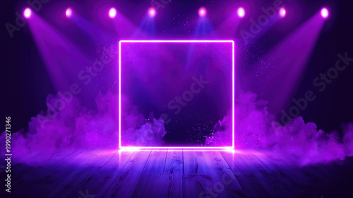 Empty dark scene purple abstract stage, neon light, sparks, led lights