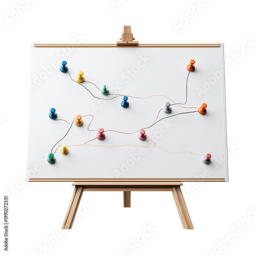 Presentation board with connected points strategy planning concept isolated on transparent background
