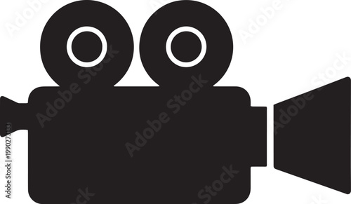 Film camera, video recorder, black icon, vector illustration, movie camera, recording symbol