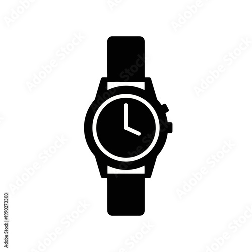 A black and white illustration of a wristwatch