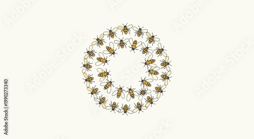 Swarm of bees in circle formation.
