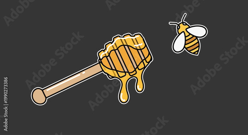 Honey dipper with dripping honeycomb.