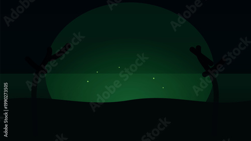 Silhouetted trees under a starry night sky Vector