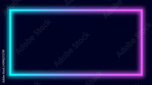 黒背景にピンクと水色の太いネオン長方形フレームが光るリアルで高級感のあるデジタル背景 配信やイベント向け横長16対9
