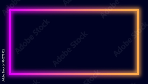 黒背景に紫ピンクオレンジのネオン長方形フレームが光るリアルで高級感のあるデジタル背景 配信イベント向け 横長 16対9