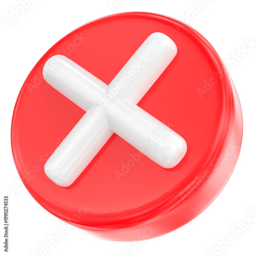 Glossy 3D red circular icon with a white cross symbol representing rejection, cancellation, or error.