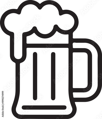 Minimalist line art icon representing a refreshing pint of beer with a creamy head, ideal for conveying beverage, celebration, or pub-related themes in digital designs and print