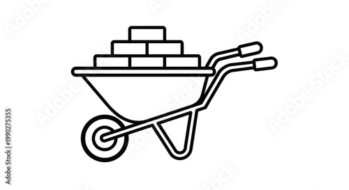 Wheelbarrow loaded with bricks for construction.