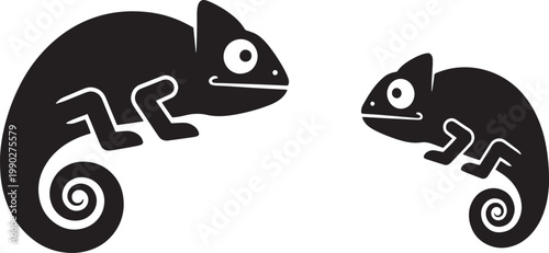 Black chameleon icons, chameleon silhouettes, animal graphics, vector illustrations, reptile symbols