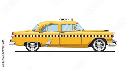Yellow Taxi Cab Side View.
