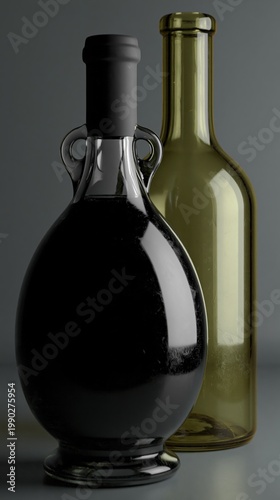 Wallpaper Mural Generative AI, Dark Glass Bottles Still Life Product Photography Gray Background Torontodigital.ca