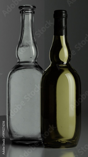 Wallpaper Mural Generative AI, Dark Glass Bottles Still Life Product Photography Gray Background Torontodigital.ca