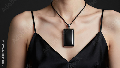 Minimalist High-Fashion Whitby Jet Pendant Portrait